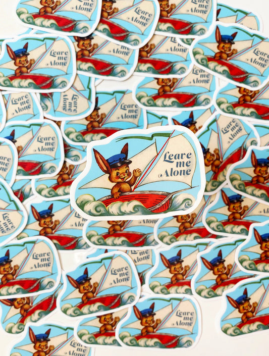 leave me alone sticker bunny in a sailboat with waves snarky stickers coin laundry montana