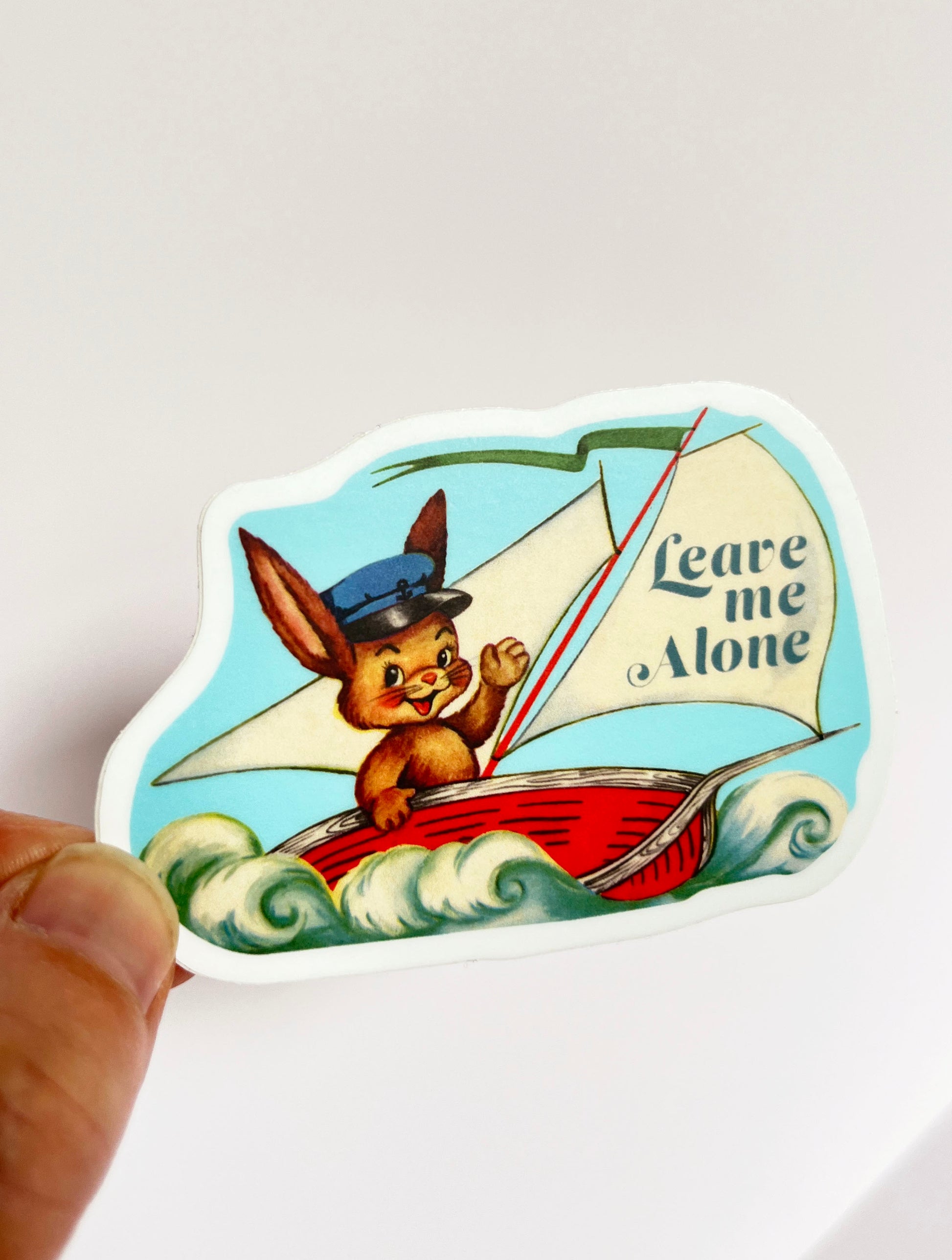 coin laundry cute vintage style stickers bunny rabbit on boat leave me alone cute animal on boat that says leave me alone