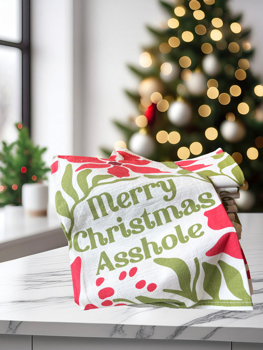 Merry Christmas Asshole Red and Green Christmas Kitchen Towel
