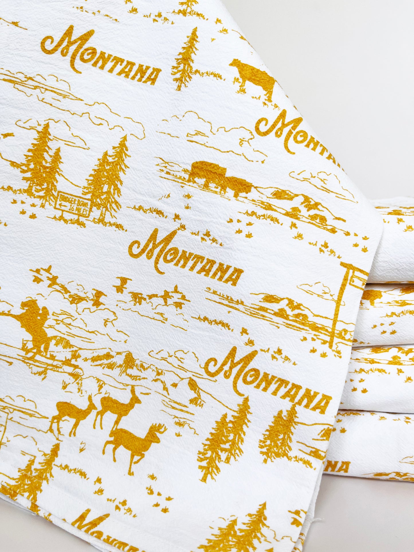 Cute retro style Montana cotton kitchen towel with mountains cowboy western motif bridger bowl grain elevator farmhouse yellowstone national park vintage dish towel tea towel home decor souvenir coin laundry bozeman