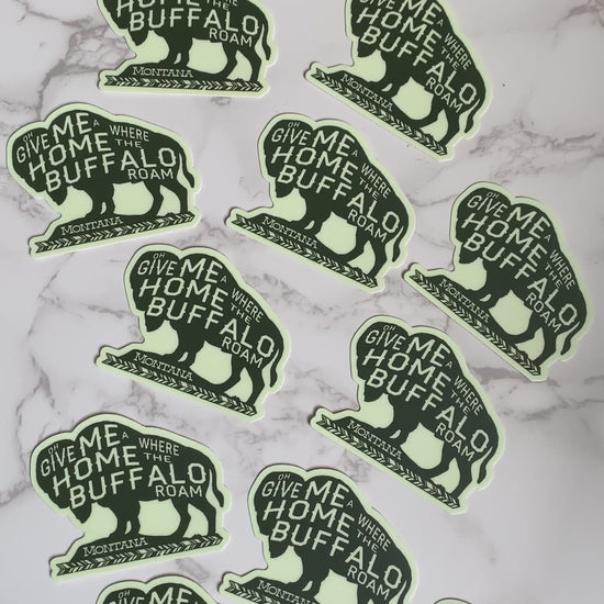 cute souvenir bison sticker yellowstone buffalo sticker green montana buffalo sticker bison range sticker fun vintage travel stickers coin laundry montana oh give me a home where the buffalo roam