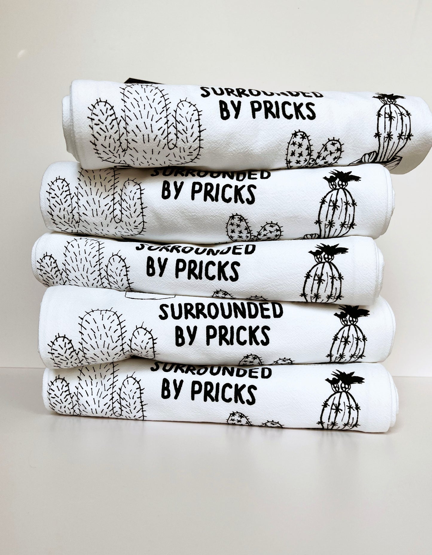 kitchen dish tea towel cute cactus cacti succulents garden plants funny gift surrounded by pricks hand illustrated coin laundry screen print