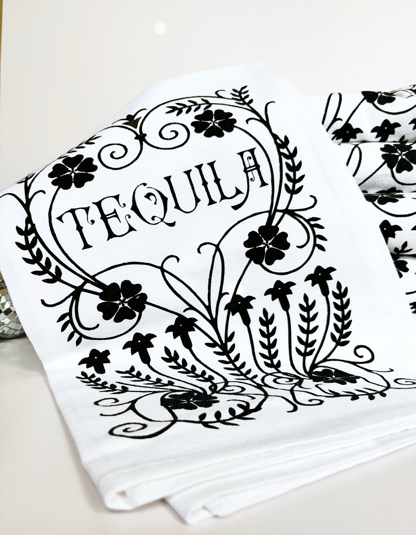 tequila drink happy hour cute kitchen tea dish bar towel housewarming wedding gift coin laundry screen print black white home decor flowers floral gifts for dad