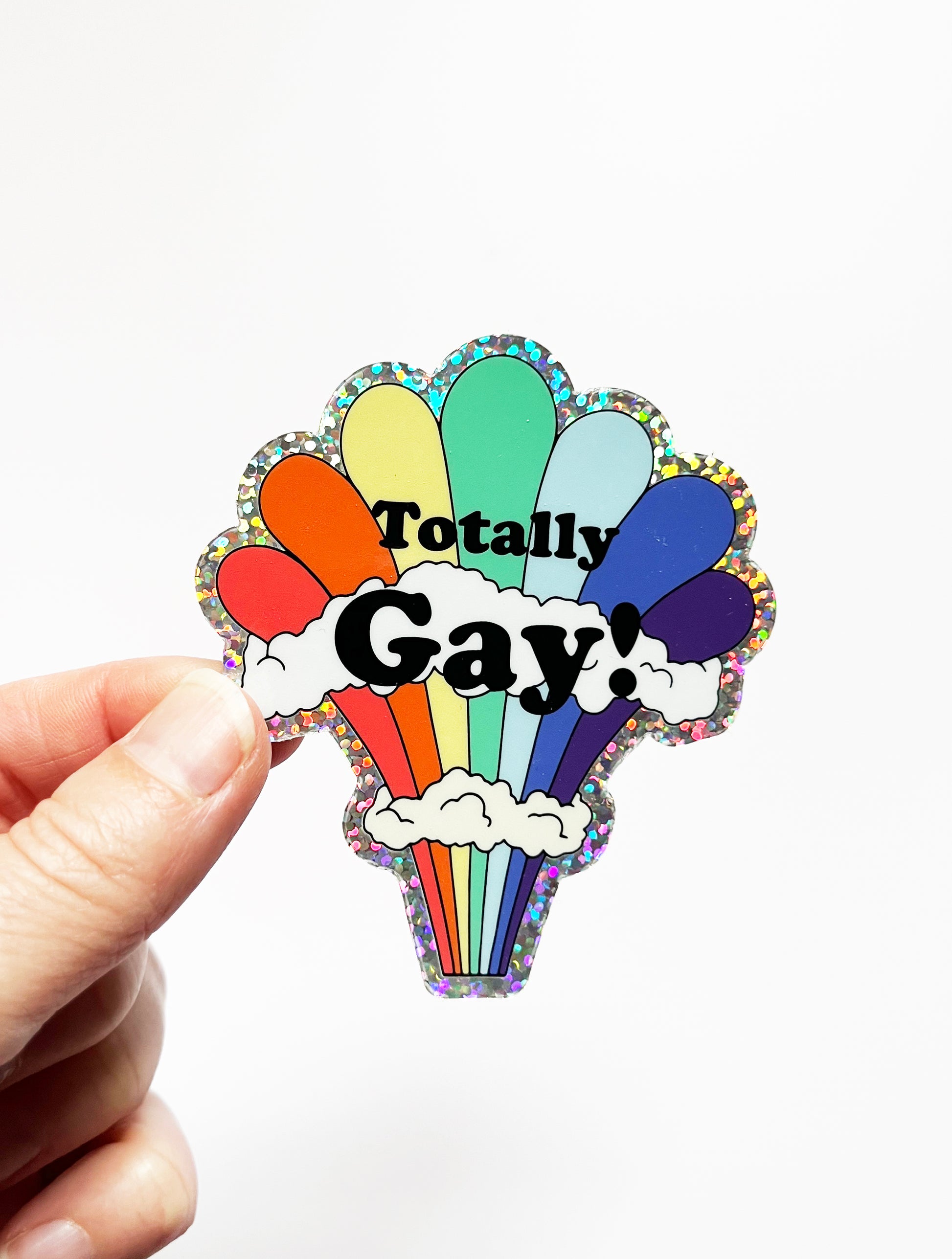 glitter rainbow pride sticker totally gay rainbow and clouds totally gay sticker fun glitter stickers coin laundry montana 