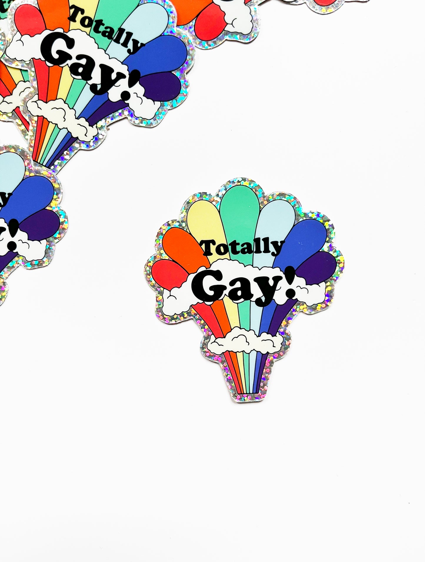 cute totally gay rainbow glitter sticker rainbow and clouds funny sticker totally gay lgbtq pride gay pride queer stickers cute stickers coin laundry montana 