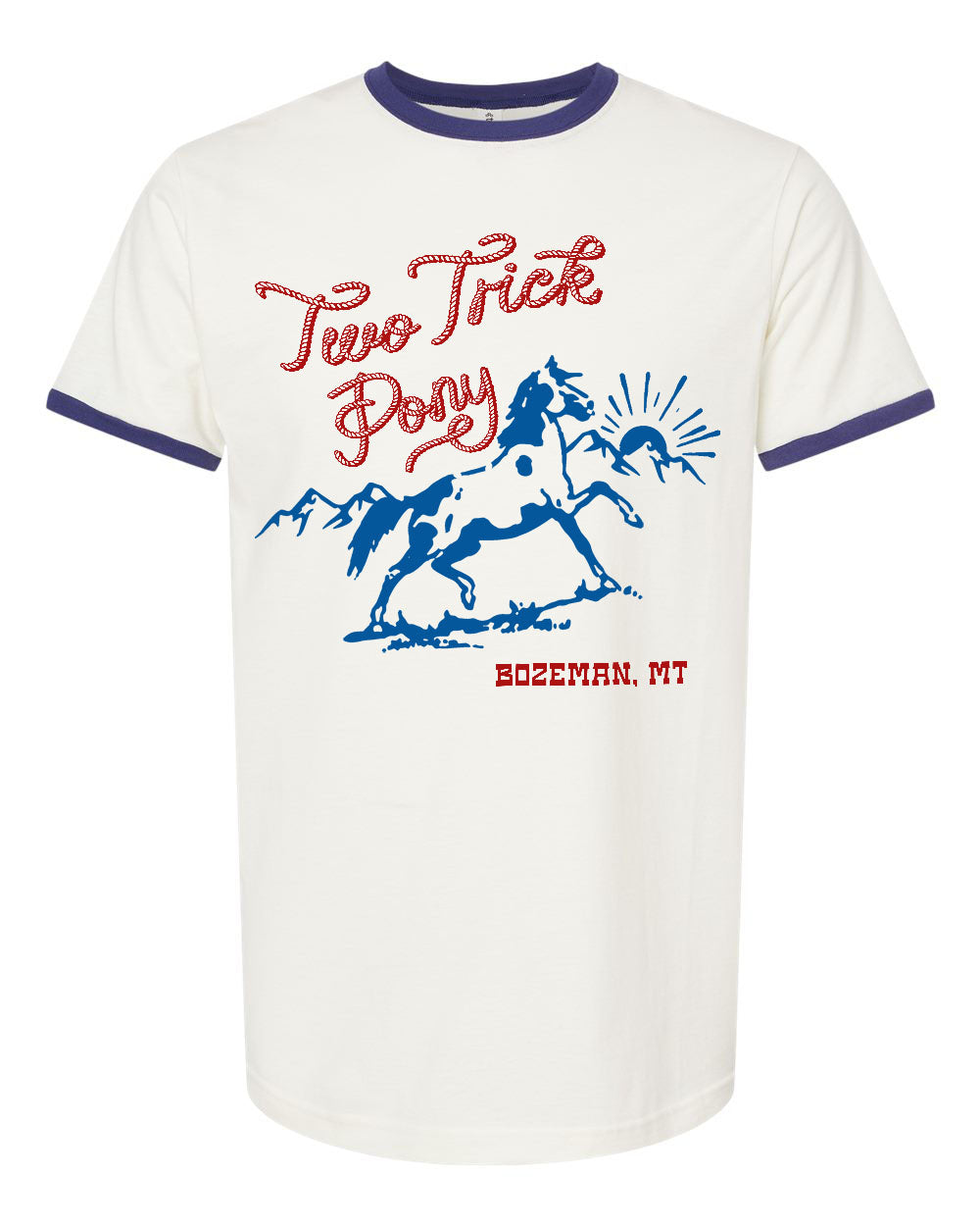 Two Trick Pony Horse Ringer Tee Blue/White
