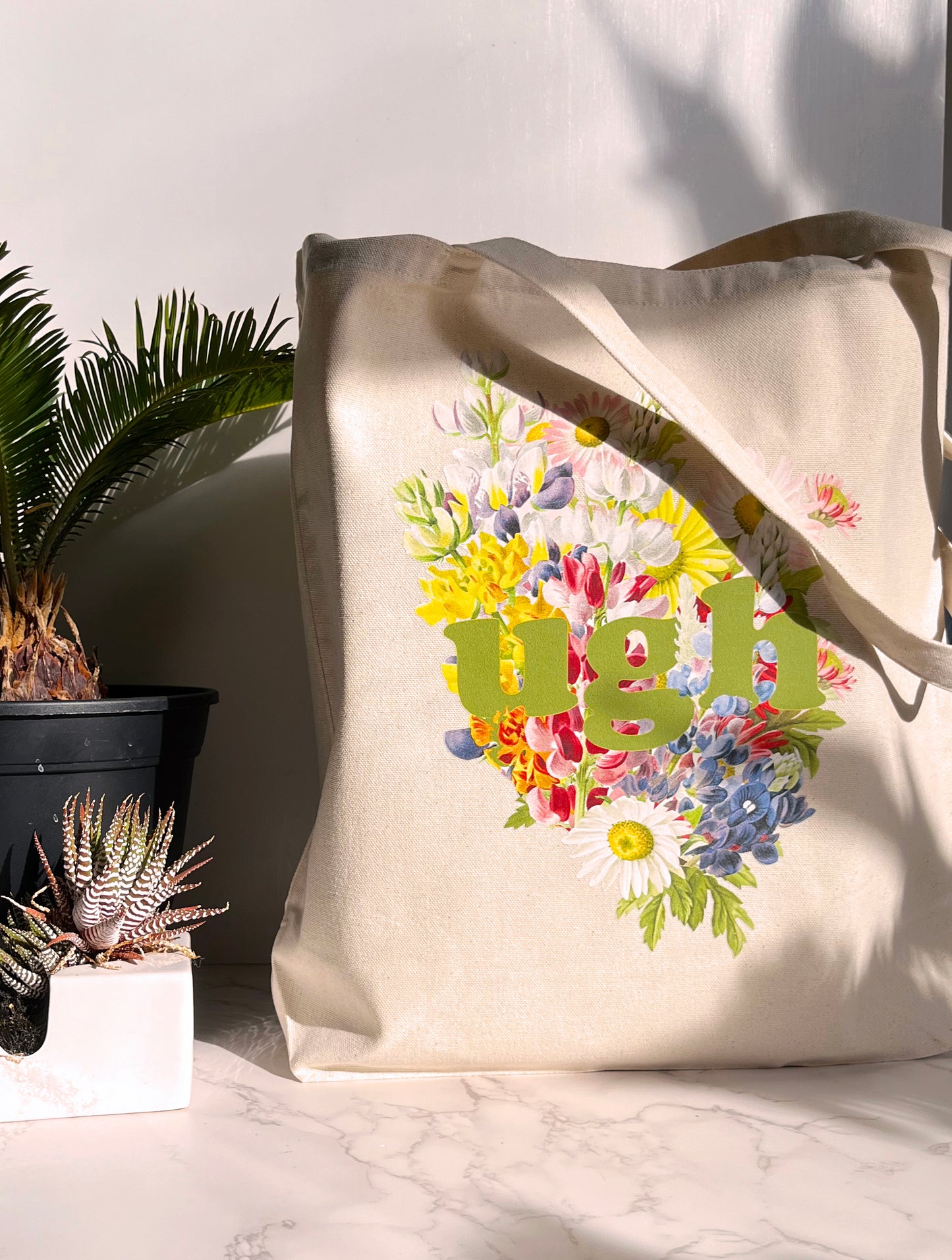 funny tote bag purse cute shopping bag reusable tote canvas for grocery ugh with flowers fun book bag beach tote coin laundry ugh with flowers retro pastel coin laundry