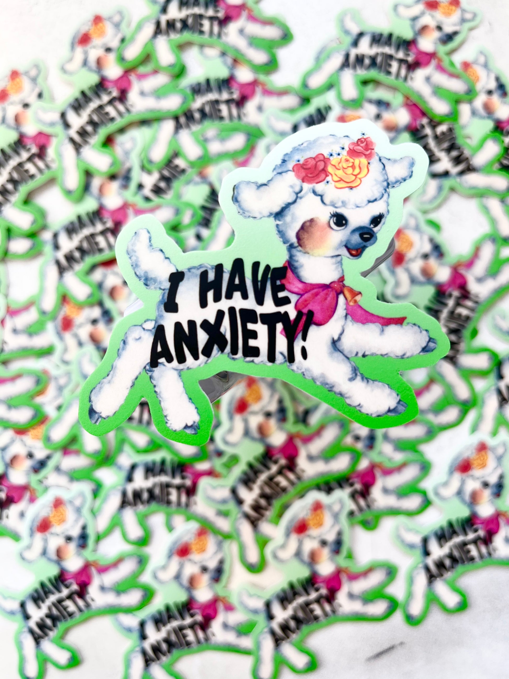 coin laundry cute anxiety sheep sticker funny animal sticker i have anxiety green i have anxiety sticker with flowers coin laundry montana 