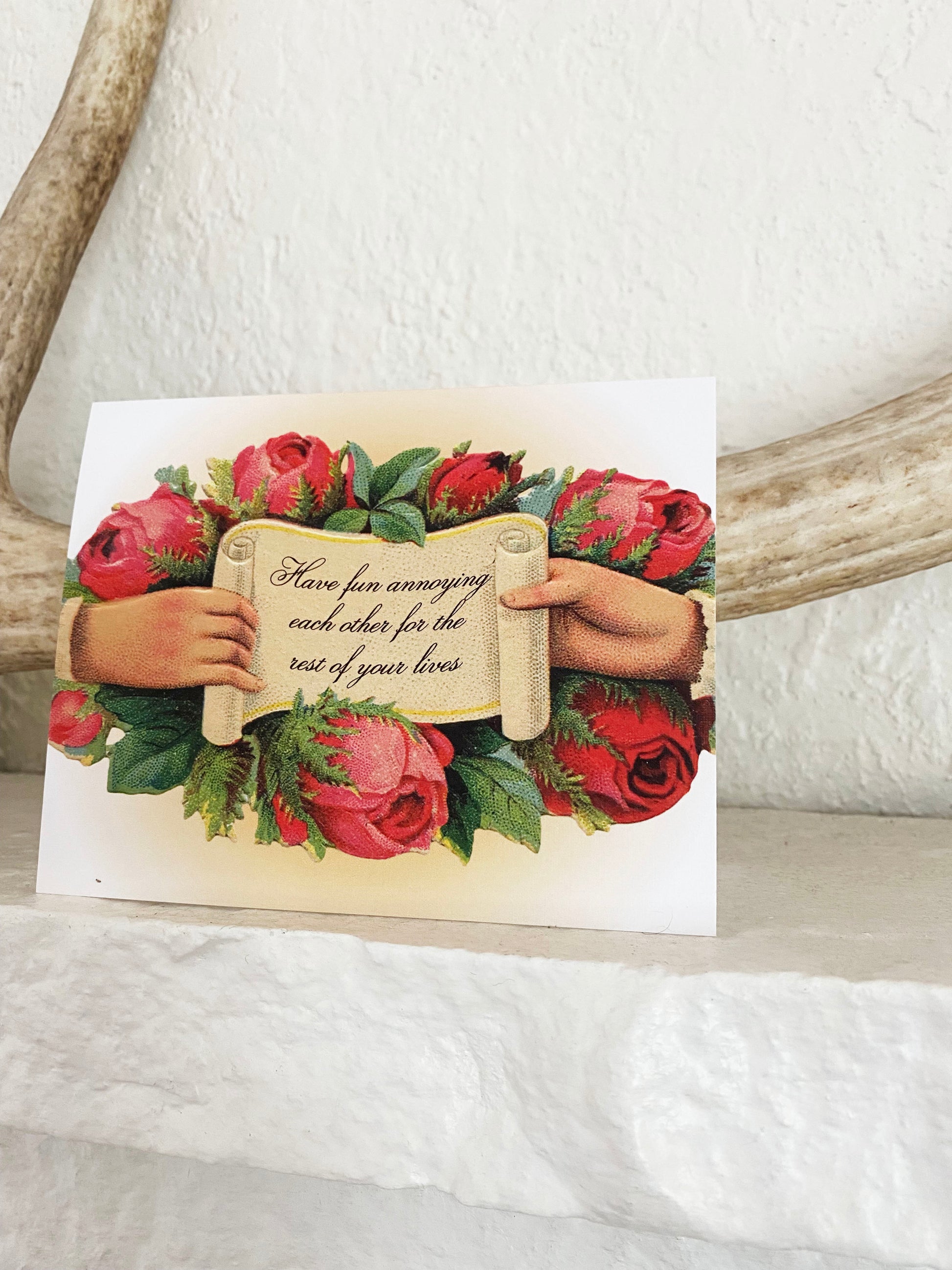 victorian sweet valentine card cute pretty flowers bouquet with pretty words funny have fun annoying each other