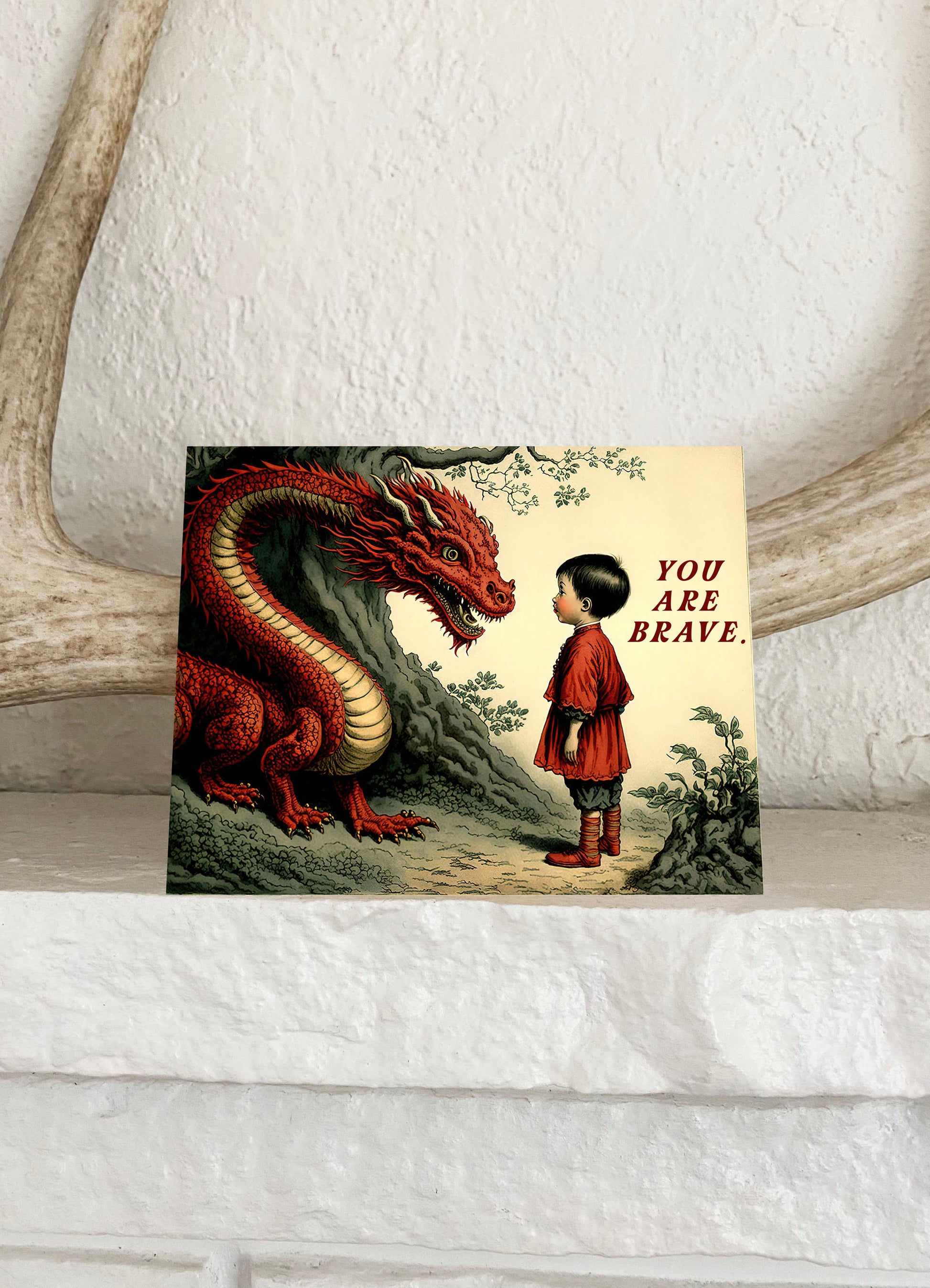 red dragon with child brave bravery woodland forest cute retro woodland card you are brave get well card