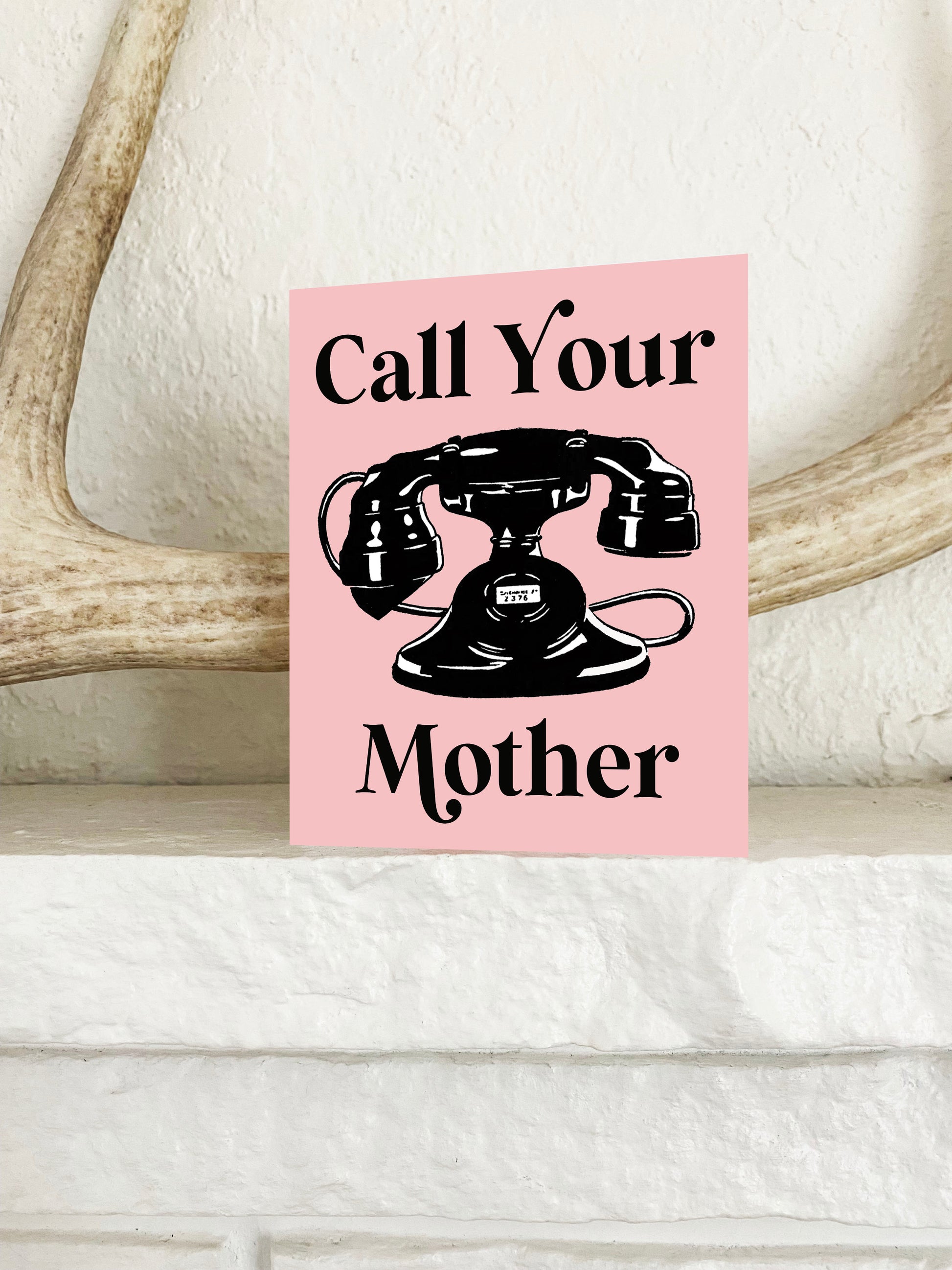 pink cute adorable retro vintage telephone black call your mother note card snail mail all purpose coin laundry mother's day funny all purpose 