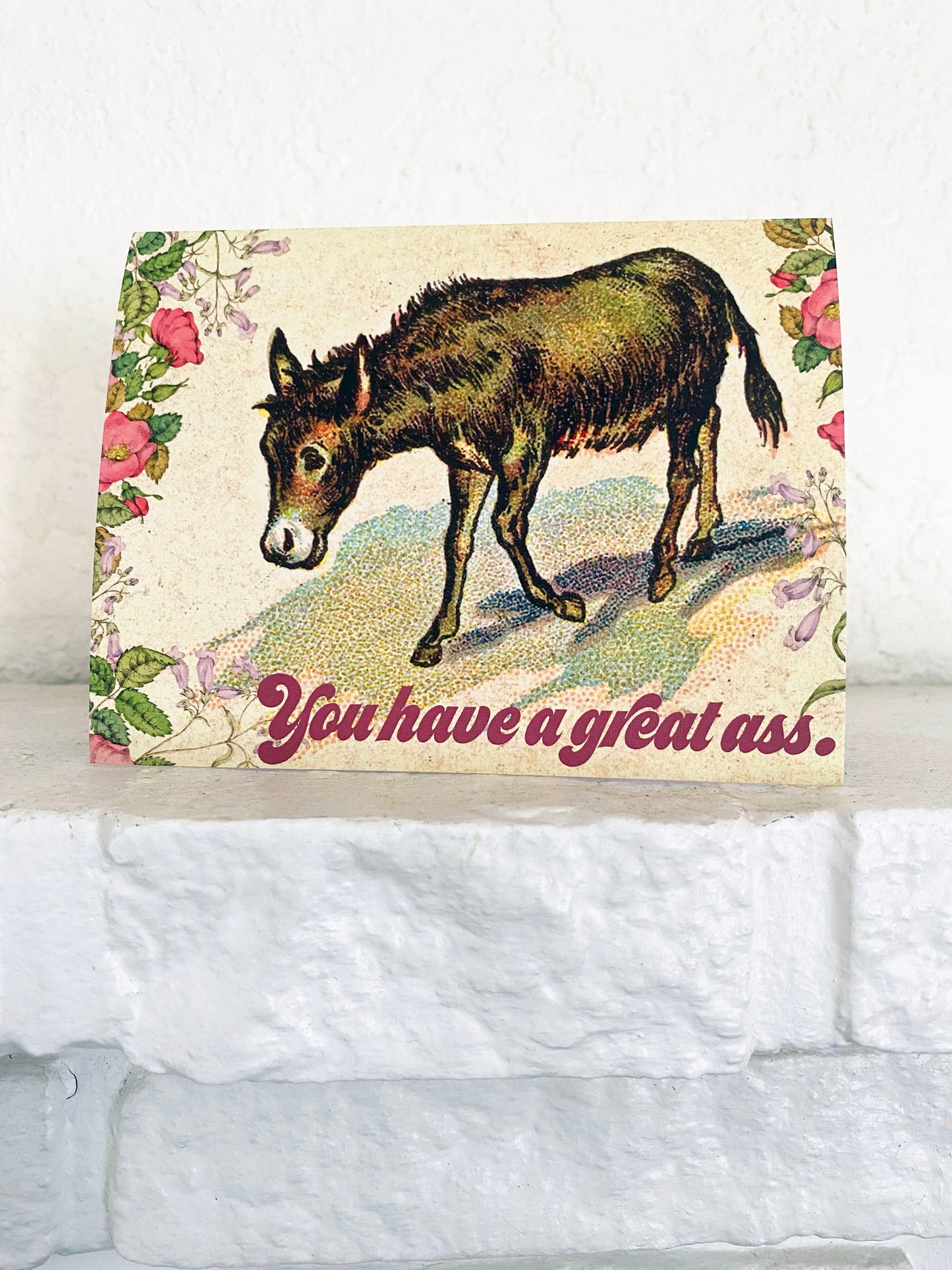 greeting card vintage design donkey you have a great ass funny greeting card vintage style donkey with flowers coin laundry montana fun cards