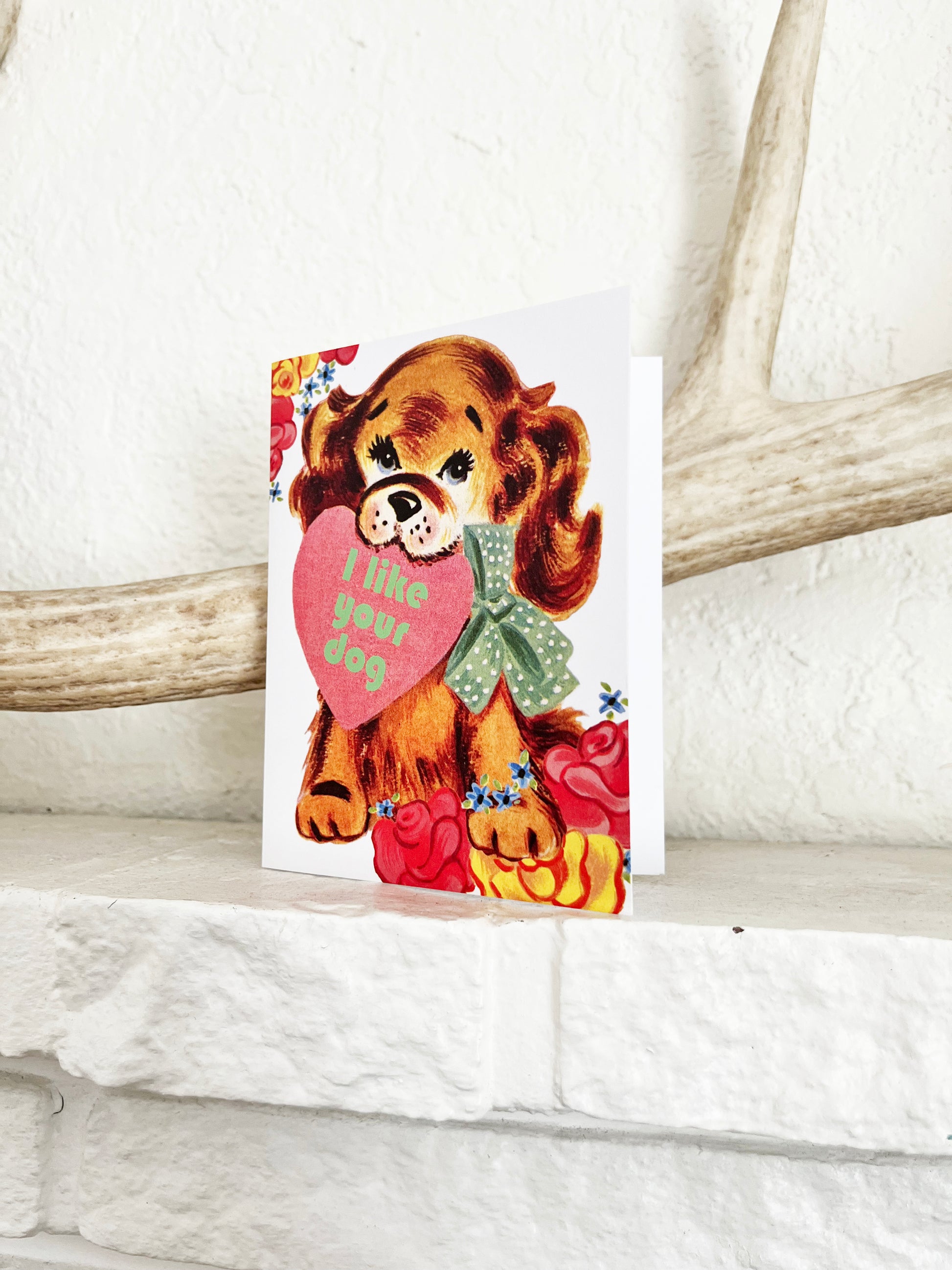 cute retro card kitsch card i like your dog sweet puppy with flowers