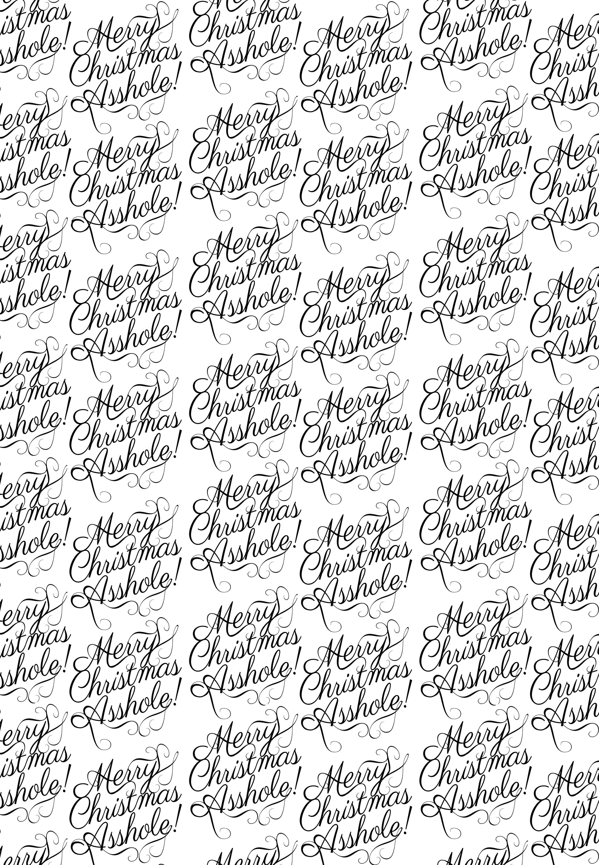 gift wrap sheet merry christmas asshole cuss word fun silly holiday white background with black cursive words high quality