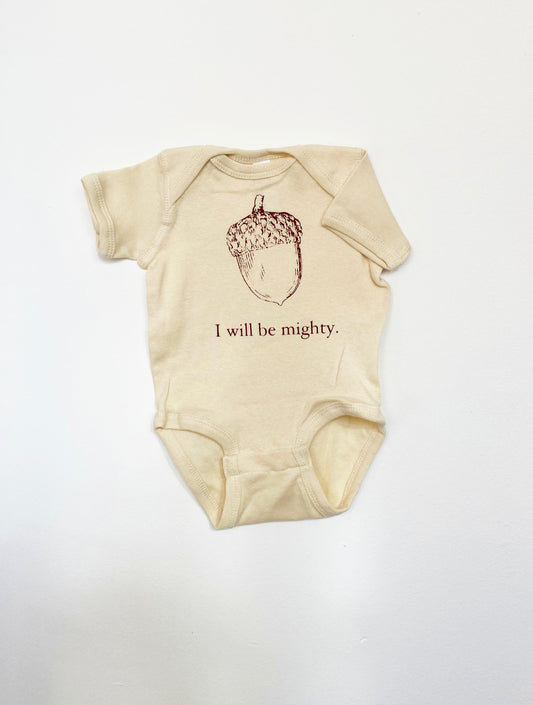 cream cotton soft baby onesie baby bodysuit clothes new cute empowering acorn i will be mighty screen print coin laundry montana