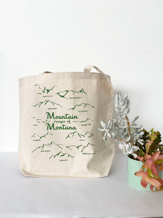 cute travel tote bag hiking outdoor lover mountain ranges of montana screen print green coin laundry bridger crazy tobacco root Cotton canvas reusable bag shopping tote