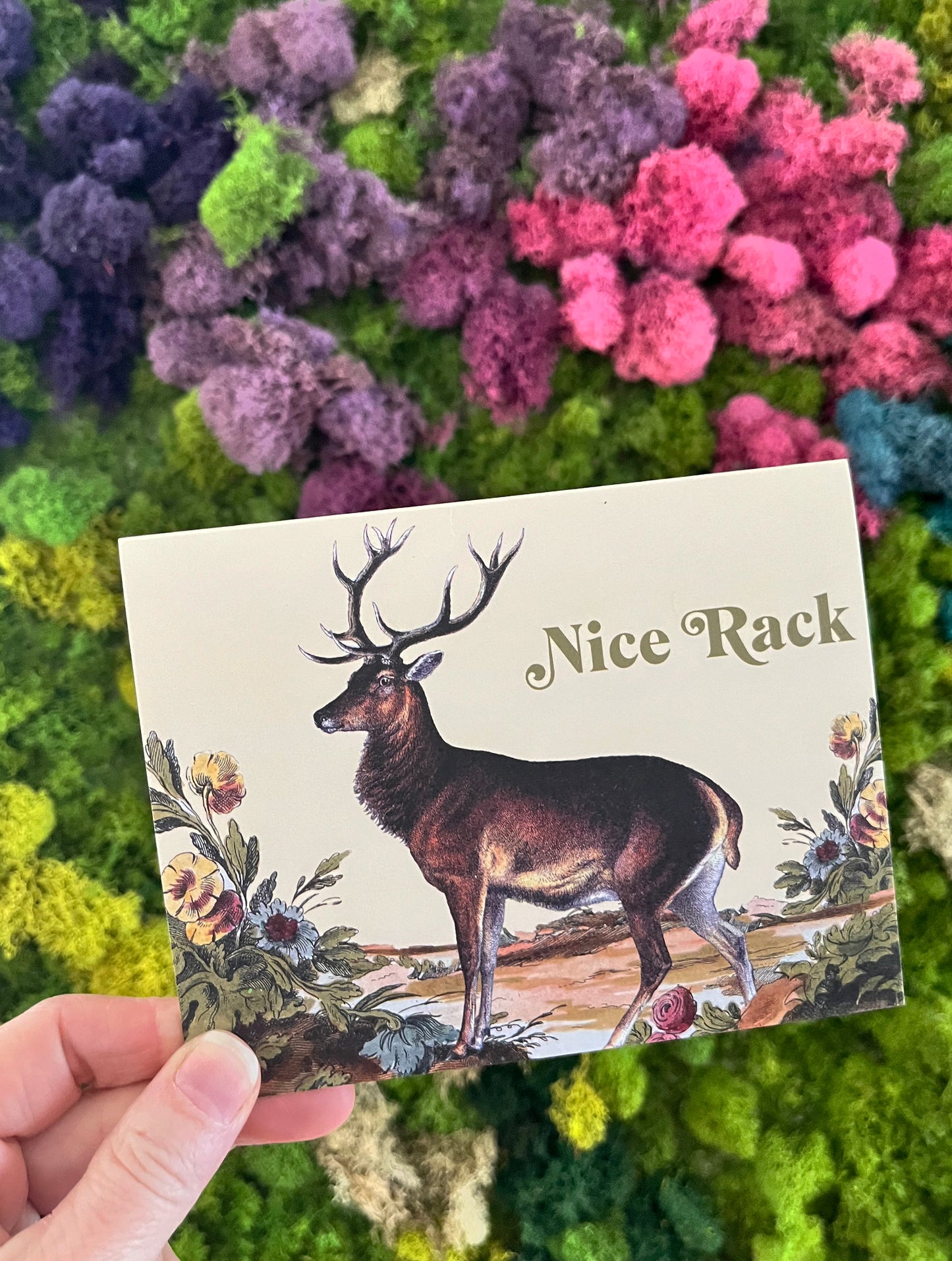 pretty greeting card boyfriend girlfriend valentine's day funny nice rack text on front blank inside hunter outdoor lover deer flowers
