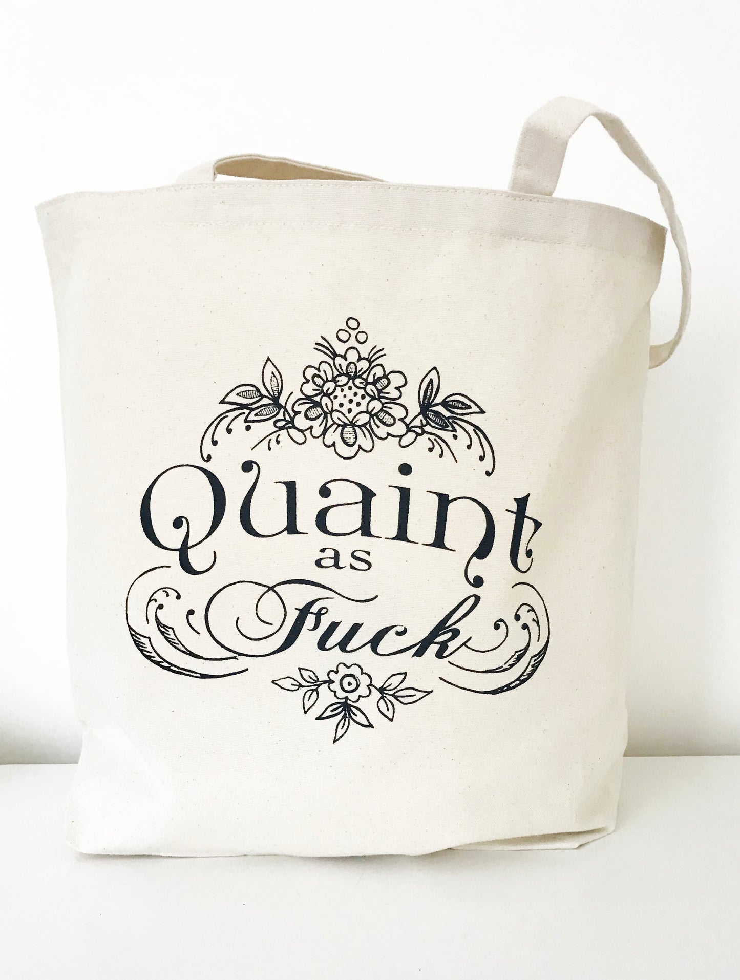 sturdy cotton tote bag quaint as fuck af cute pretty vintage style design farmer's market carry all swear word canvas reusable tote coin laundry screen print