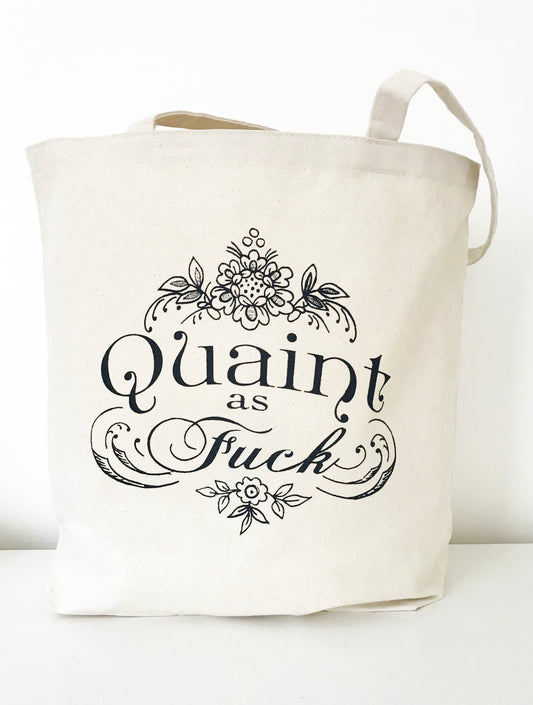 sturdy cotton tote bag quaint as fuck af cute pretty vintage style design farmer's market carry all swear word canvas reusable tote coin laundry screen print