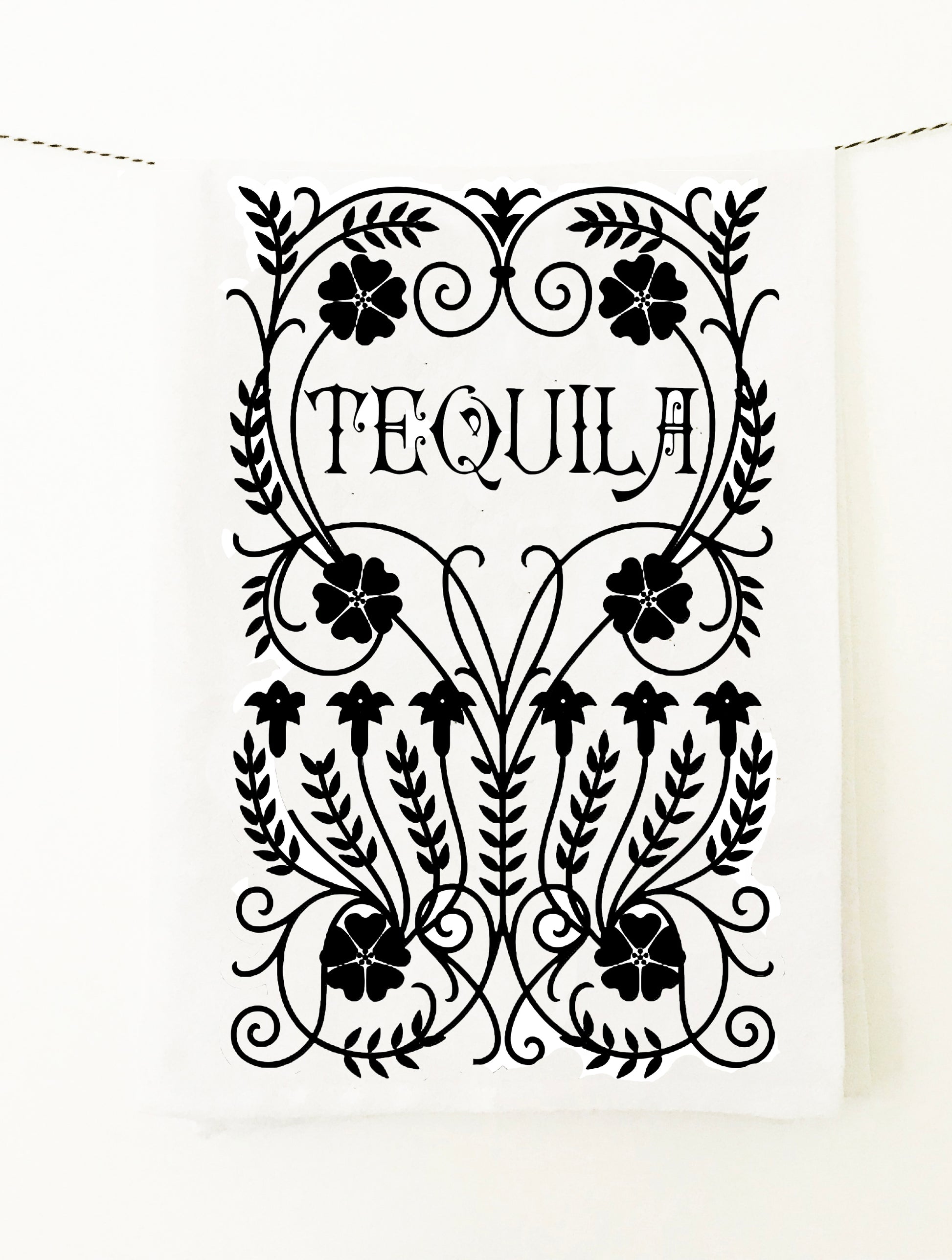 bar towel liquor tequila theme symmetrical floral design screen print drinks with friends cute retro mexican folk large quality cotton towel  coin laundry 
