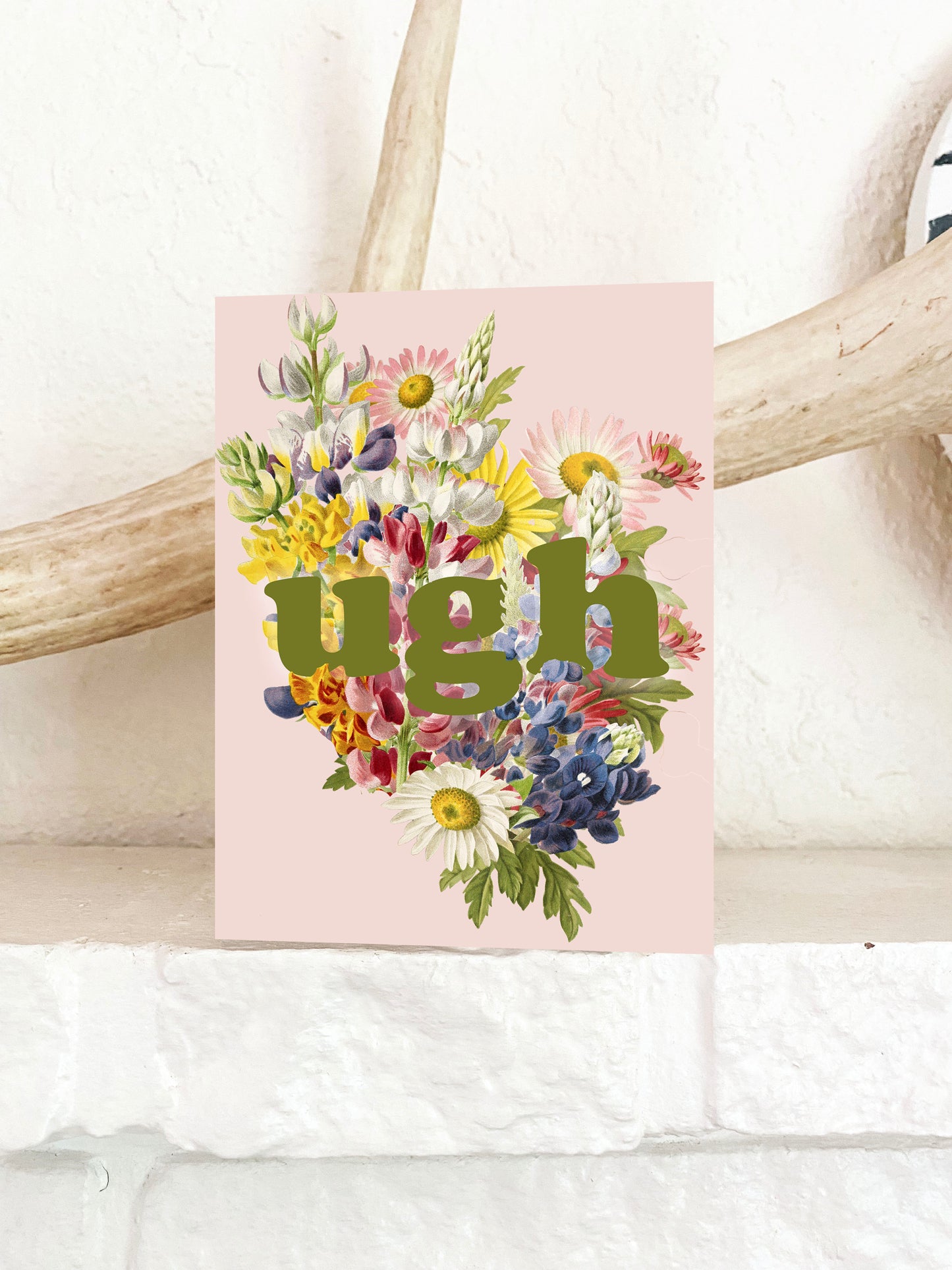 funny greeting card Ugh pink card with flowers for sympathy or a hard day relatable greeting cards coin laundry montana